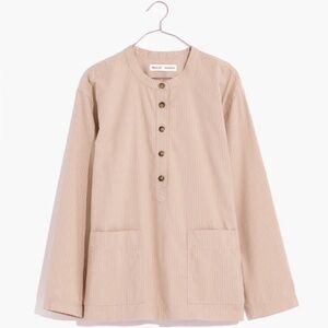 Madewell Pinstriped Tan Button-Up Tunic Shirt w/ 2 front pockets - size small